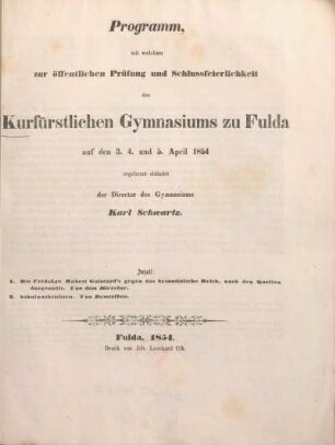 1854: Programm ... des Kurfürstlichen Gymnasiums zu Fulda