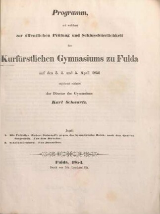 1854: Programm ... des Kurfürstlichen Gymnasiums zu Fulda