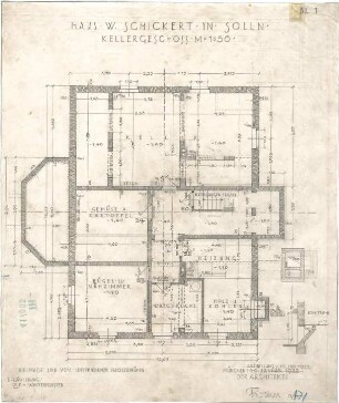 Fischer, Theodor; München - Solln; Haus Schickert - Grundriss Keller