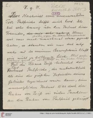 Briefe von Max Wolf an Carl Zeiss: Brief von Max Wolf an Carl Zeiss (Jena)