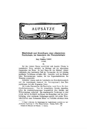 Möglichkeiten und Grundlagen einer allgemeinen Psychologie im besondern der Tierpsychologie : (Schluß)