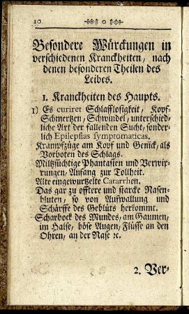 Besondere Würckungen in verschiedenen Kranckheiten, nach denen besonderen Theilen des Leibes.