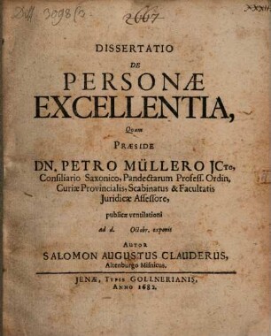 Dissertatio De Personae Excellentia
