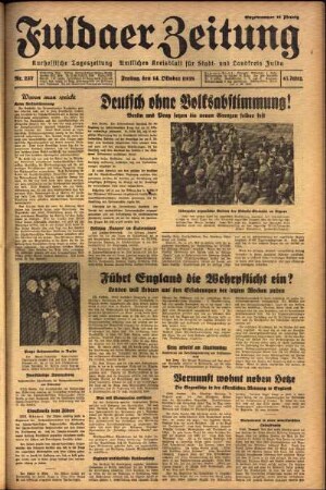 Ausgabe vom Freitag, den 14. Oktober 1938.