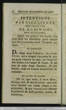 Intentions Particulieres Pour Chaque Jour De La Semaine