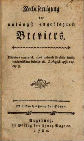 Rechtfertigung des unlängst angeklagten Breviers