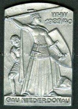 WHW-Abzeichen, Nibelungensage: Brunhilde den Speer werfend, Straßensammlung im Gau 20 Niederdonau von Januar 1940