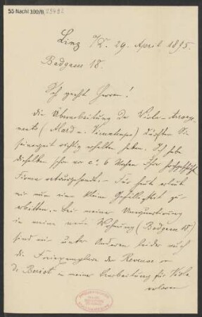 Brief an B. Schott's Söhne : 29.04.1895