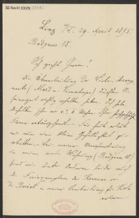 Brief an B. Schott's Söhne : 29.04.1895