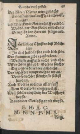 Ihr lieben Christen diß Büchlein In ehren halt ...