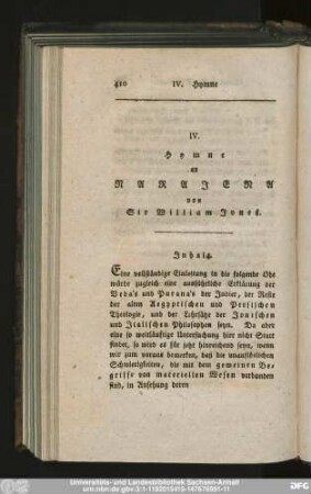 IV. Hymne an Narahena von Sir William Jones.