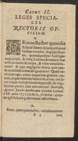 Caput II. Leges Speciales. Rectoris Officium.
