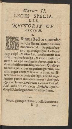 Caput II. Leges Speciales. Rectoris Officium.