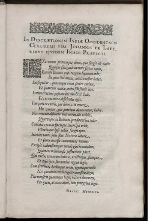 In Descriptionem Indiæ Occidentalis Clarissimi Viri Jahonnis de Laet, Rebvs Ejvsdem Indiæ Præfecti.