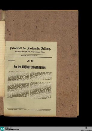 Karlsruher Zeitung, Extrablatt No. 42, Von den südöstlichen Kriegsschauplätzen