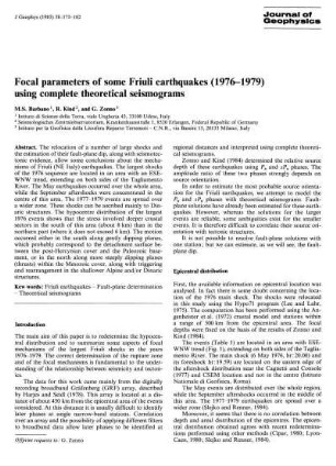Focal parameters of some Friuli earthquakes (1976 - 1979) using complete theoretical seismograms