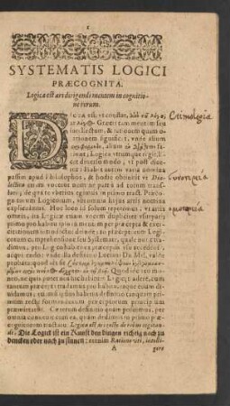 Systematis Logici Praecognita.