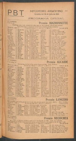 Hipódromo Argentino - Reunión del 30 de Julio de 1905