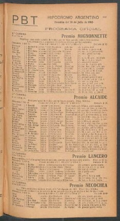 Hipódromo Argentino - Reunión del 30 de Julio de 1905