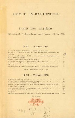 Table des matières contenues dans le 1er volume de la nouv. série (1er janvier - 30 juin 1906)