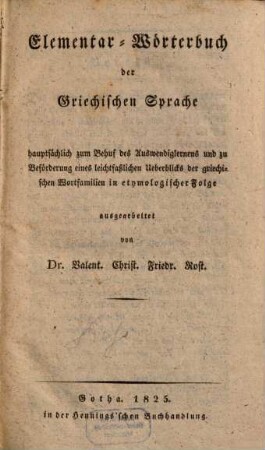 Elementar-Wörterbuch der griechischen Sprache