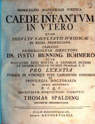 Diss. inaug. iur. de caede infantum in utero