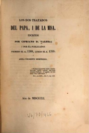 Los dos tratados, del Papa y de la misa