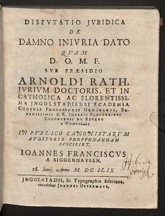Disputatio Iuridica De Damno Iniuria Dato