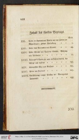 Inhalt des fuenften Beytrags
