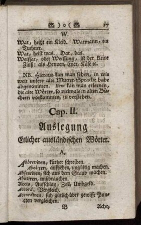 Cap. II. Auslegung Etlicher ausländischen Wörter.