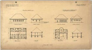 Müller, Max; Singen; Krankenhaus - Isolierabteilung (Ansichten; Grundriss; Schnitt); Leichenhaus, Autogarage, Desinfektionsanlage (Ansichten; Grundriss; Schnitt)