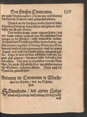 Ordnung der Ceremonien in Pfarkirchen der Stedte/ und da Schulen sind.