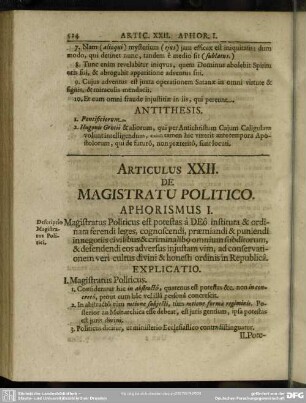 Articulus XXII. De Magistratu Politico