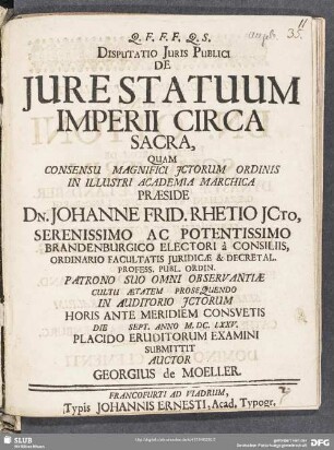 Disputatio Juris Publici De Jure Statuum Imperii Circa Sacra