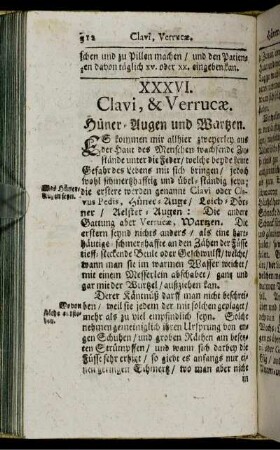 XXXVI. Clavi, & Verrucæ. Hüner-Augen und Wartzen. - XXXVI. Ulcus Ani, Affter-Geschwär.