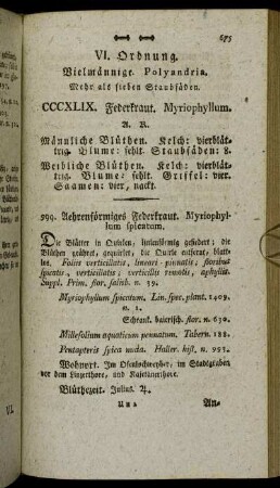 VI. Ordnung. Vielmännige. Polyandria. Mehr als sieben Staubfäden