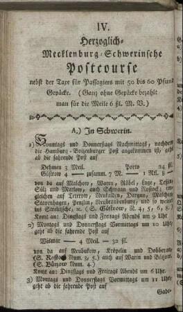 IV. Herzoglich-Mecklenburg-Schwerinsche Postcourse [...]