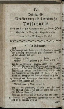 IV. Herzoglich-Mecklenburg-Schwerinsche Postcourse [...]