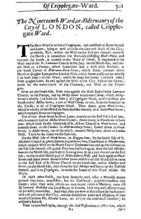 The Nineteenth Ward, or Aldermanry of the City of London, called Cripplegate Ward