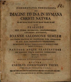 Commentatio theol. de imagine divina in humana Christi natura