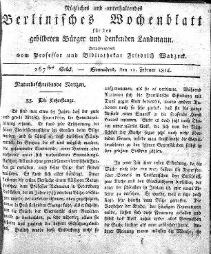 267stes Stueck, Sonnabend, den 12 Februar 1814