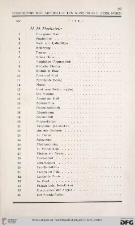 Verzeichnis der ausgestellten Kunstwerke