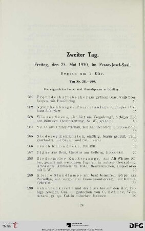 Zweiter Tag: Freitag, den 23. Mai 1930, im Franz-Josef-Saal, Beginn um 3 Uhr (Nr. 281-580)