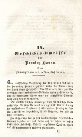 14. Geschichts-Umrisse der Provinz Hanau.