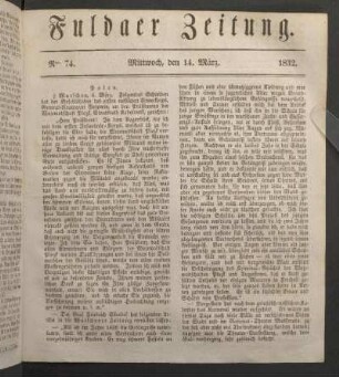 Mittwoch, den 14. März. 1832