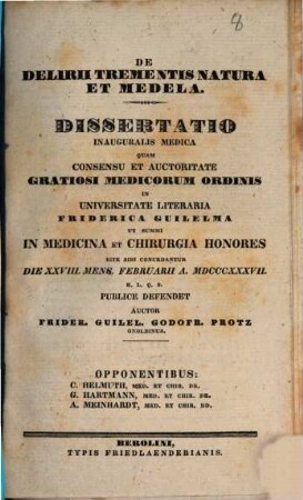De delirii trementis natura et medela : Diss. inaug. med.