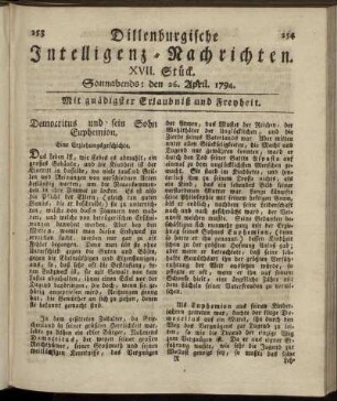 XVII. Stück. Sonnabends: den 26. April 1794.