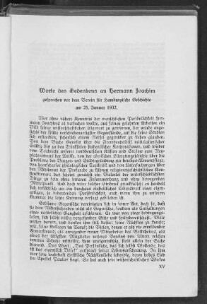 Worte des Gedenkens an Hermann Joachim gesprochen vor dem Verein für Hamburgische Geschichte am 25. Januar 1932.
