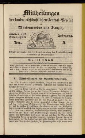 Sieben und Zwanzigster Jahrgang. No. 4. April 1859.