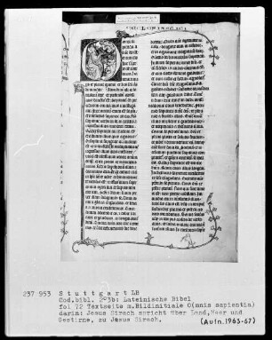 Lateinische Bibel, drei Bände — Initiale O (mnis sapientia), darin Jesus Sirach, Folio 72recto